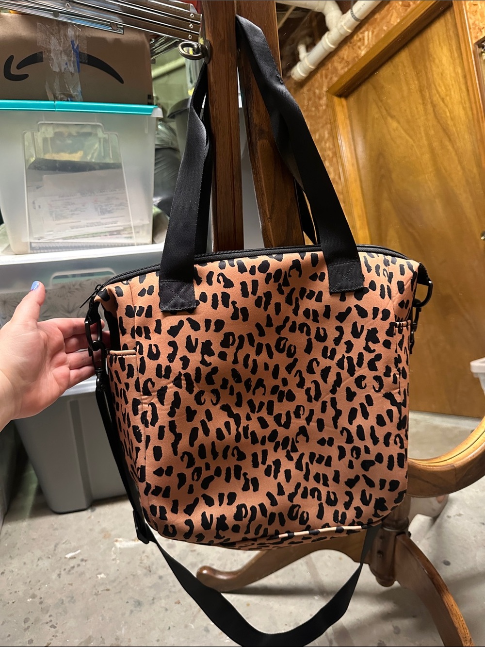 Leopard Print Tote Bag with Black Straps/Crossbody Straps also